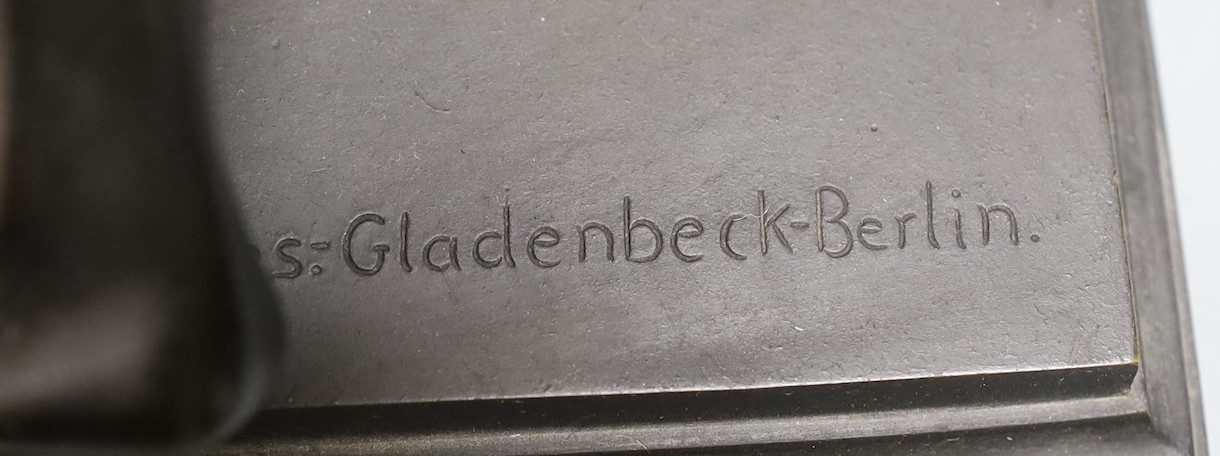 After the antique, a large bronze figure of a gladiator, foundry mark of Gladenbeck, Berlin, 49cm tall